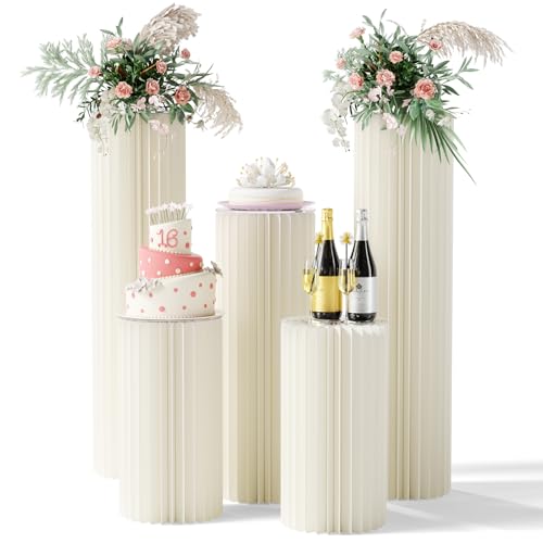 5 Pack Portable White Cylinder Stands for Party, 31.5