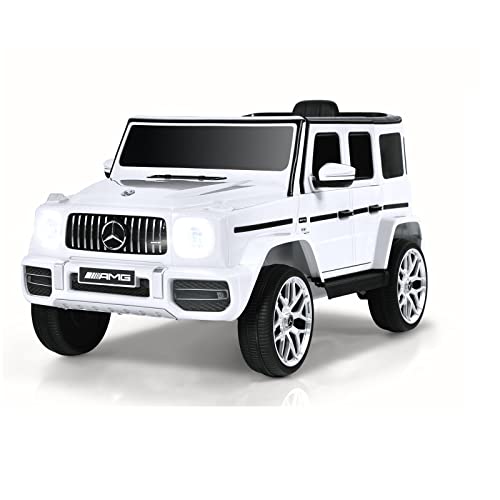 Olakids 12V Kids Ride On Car, Licensed Mercedes Benz G63 Electric Vehicle With Remote Control, Double Open Doors, Music, Bluetooth, 2 Speeds, Wheels Suspension, Battery Powered Driving Toy (White) #TOP3