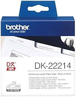 Brother DK-22214 Label Roll, Continuous Length Paper, Black on White, Single Label Roll, 12mm (W) x 30.48M (L), Brother Genuine Supplies
