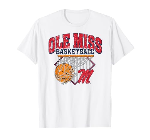 Mississippi Ole Miss Rebels Basketball Vintage Pivot White T-Shirt