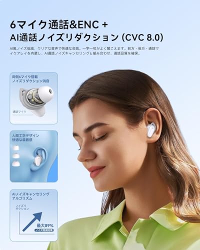 イヤホンBluetooth ワイヤレスイヤホン 6つのシリコンマイク搭載 AIスマートENC通話ノイズキャンセリング IPX7防水 最大65時間再生 2026年最新Bluetooth5.4ブルートゥースイヤホン 全音域HIFI音質低遅延接続瞬時両耳 WEB会議/運動/ゲーム/通学通勤/スポーツ/音楽用 iPhone/Android対応