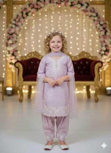 Image of A.T.U.N. (ALL THINGS UBER NICE) Girls Elegant Thread Embroidered Salwar Suit Set with Dupatta | Premium 3 Piece Traditional Ethnic Outfit for Festive Functions & Celebrations