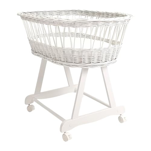 WIKLINOPOL IRENEUSZ ZYGMUNT WICKER WOOD BABY 2000 EU Stubenwagen aus Weide, Retro-Bettchen, Bollerwagen mit Untergestell aus robuster Buche in der Farbe Weiß