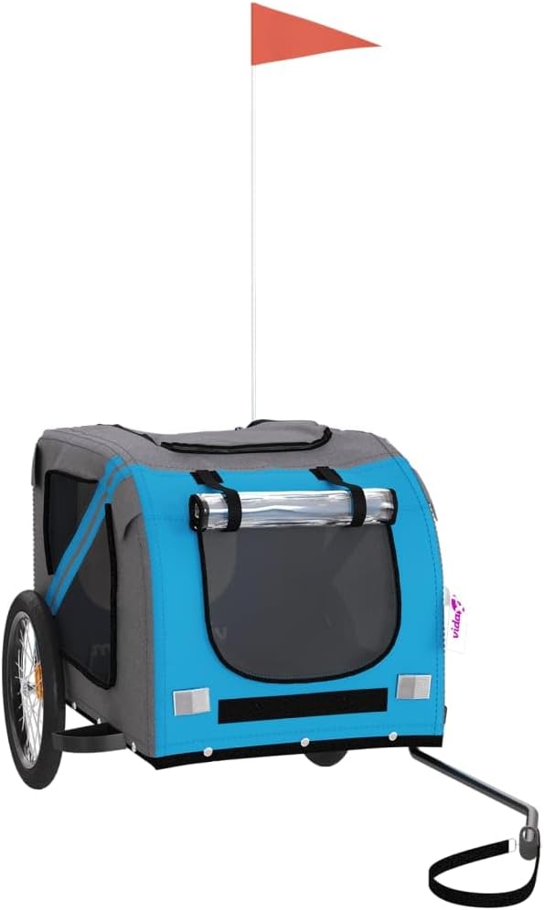 vidaXL Pet Bike Trailer Blue and Grey Oxford Fabric and Iron