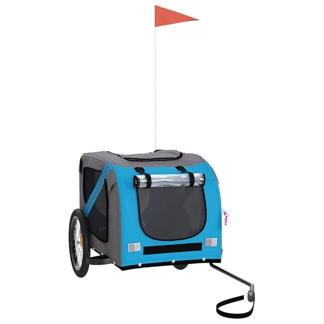 vidaXL Remolque de Bicicleta Mascotas Hierro Tela Oxford Azul Gris
