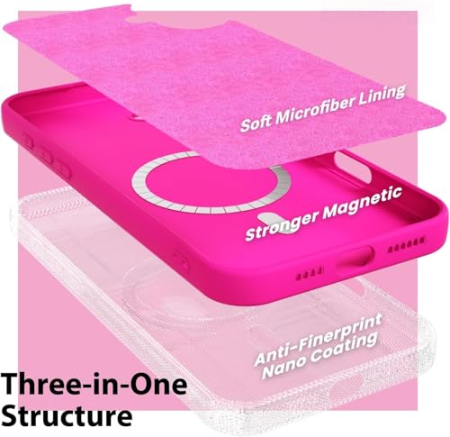 oakxco Silicone Case for iPhone 16 Plus Case Magnetic, Compatible with Magsafe Wireless Charging, Slim Thin Soft Rubber, Girly Cute Bright Hard Mag Safe Cover for Women, Fluorescent Neon Hot Pink by oakxco - Image 5