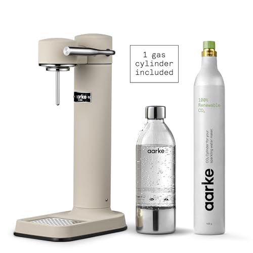 Image of Aarke Carbonator 3 - Sparkling Water Maker & CO2 Cylinder, Sand | CO2 Cylinder Included, Stainless Steel, Cordless Soda Maker for Home, Carbonated Water Machine, BPA-free PET Bottle Included