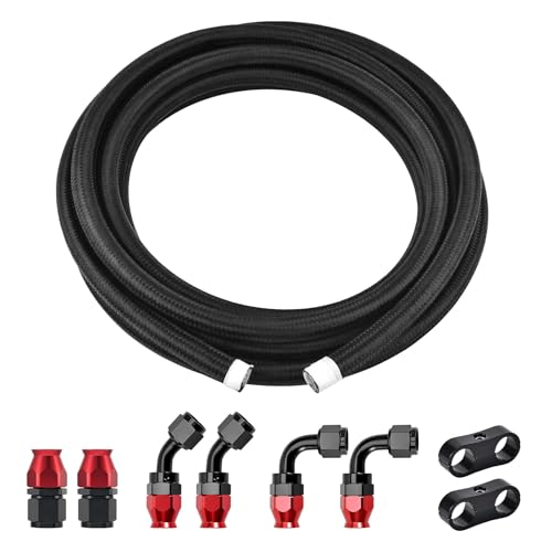 Image of EVIL ENERGY 8AN PTFE Fuel Line Kit, AN8 E85 Nylon Braided Fuel Hose 10FT Black & Red