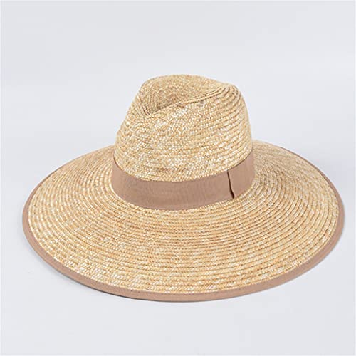 Chapeau de plage de paille femmes grand bord de 12 cm été capeline anti UV kaki visor