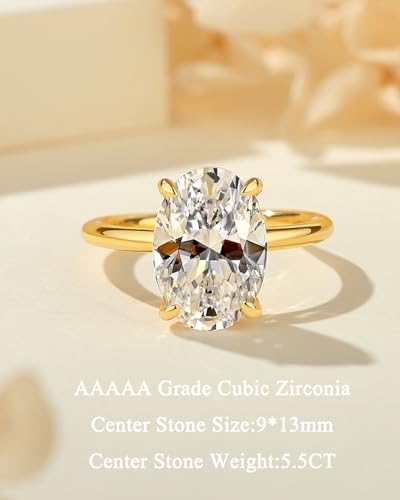 1.5CT/3.5CT/5.5CT Elongated Oval Cut Engagement Rings for Women,Simulated Diamond Promise Ring,925 Sterling Silver 18K Yellow Gold Plated Ring2