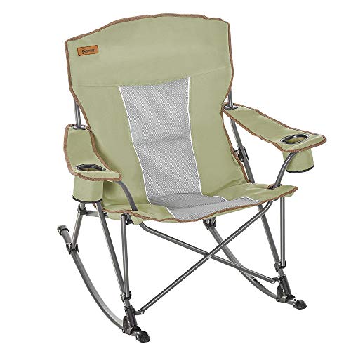 Outsunny Outdoor Rocking Chair Folding Camping Chair Portable Rocker With Armrests, Side Cup Holders, & Carry Bag, Green #TOP10