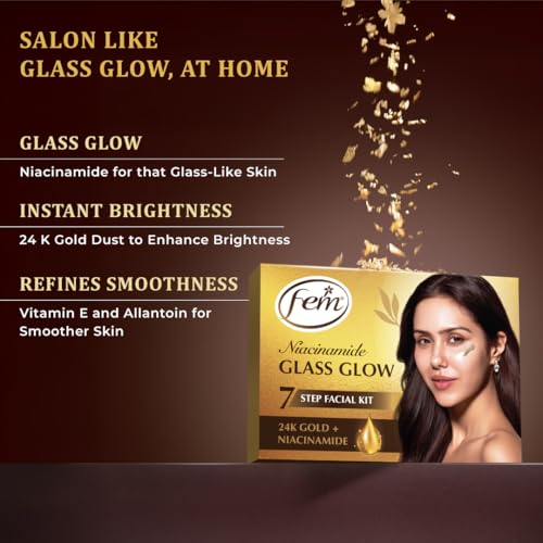 Image of Fem Glass Glow Facial Kit with 24K Gold & Niacinamide - 35ml | Instantly Brightens & Revives Glow | Reduces Dullness & Dark Spots | Deeply Nourishes, Purifies Pores & Firms Skin
