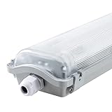 proventa IP65 LED-Feuchtraumleuchte 120cm mit 2x 18W LED-Röhre neutralweiß 4.320 Lumen Klappdeckel Steckklemme Kabeleinführung bis NYM-J 3x2,5mm²