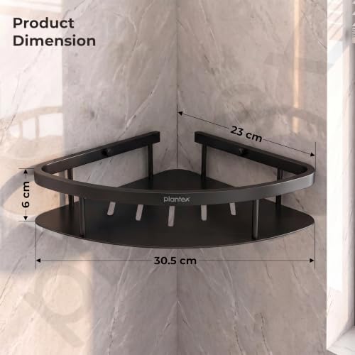 Image of Plantex Corner Shelf for Bathroom Wall Mount /304 Grade Stainless Steel Bathroom Corner Shelf /Bathroom Accessories Holder for Wall (9x9 inches, Black)