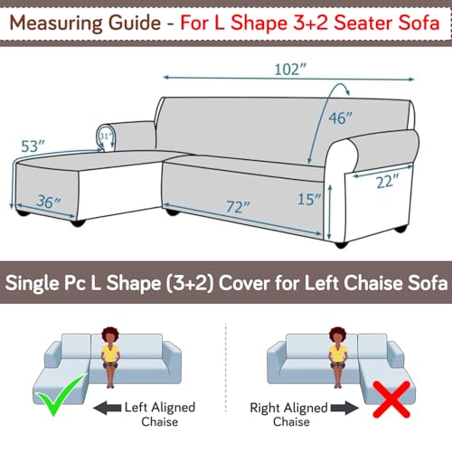 Image of HOKIPO 'Elira Series' Printed Quilted One-Piece L Shape 5 Seater (3+2) Sofa Cover with Left Chaise | Anti-Slip Design, Feather Brown Floral (AR-5374-C1)