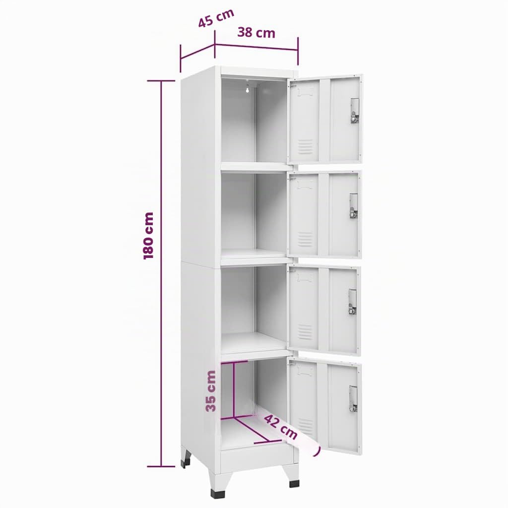 vidaXL Armoire à Casiers avec 4 Compartiments Armoire de Rangement Meuble de Rangement Vestiaire Sportif Entreprise Intérieur 38x45x180 cm