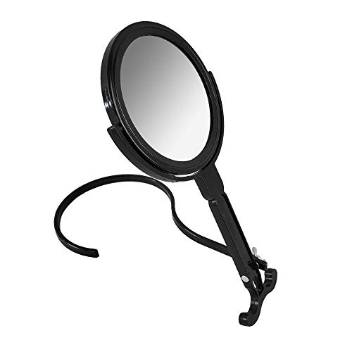 Rucci Round Portable Lightweight 5X/1X Magnifying Neck Mirror Piano Black - 4.25" Diameter X 0.25" X 11"H, Black #TOP3