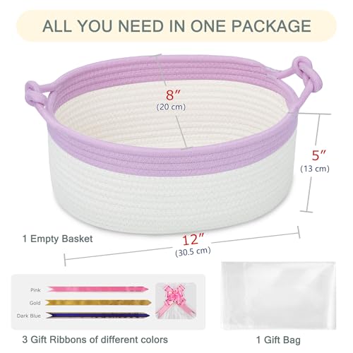 Image of COMSE Small Gift Basket Empty with Bag & Ribbons, Purple & White