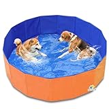 [クレバーレンチ]プール 折りたたみ ペット用 子供用 犬用 空気入れ不要 お庭用 アウトドア用 大型プール 円形 排水キャップ付き (オレンジ, 160cm)