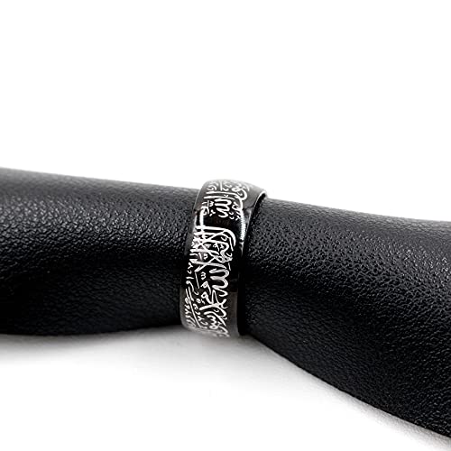 Uloveido 8mm Muslim Allah Engraved Shahada Stainless Steel Black Titanium Ring Islam Arabic God Mantra Ring for Men (Black, Size 6)