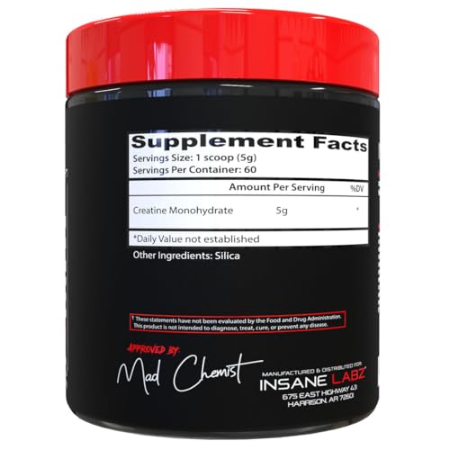 Insane Labz Creatine Monohydrate - Unflavored, Supports Increased Strength, Size and Power, 5g Per Serving, 60 Servings - Image 2