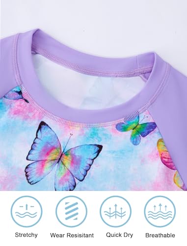 Image of Girls Swimsuit Long Sleeve Swim Shirt 3 Piece Rash Guard for Girls Bathing Suit with Boyshorts