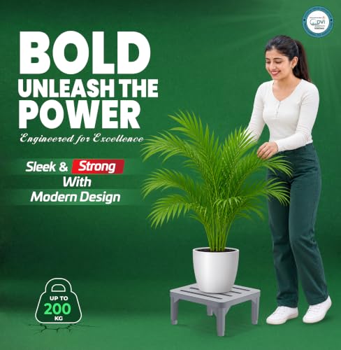 Image of DVI Heavy Duty Grey Plant Stand | Pack of 1 | Strong, Durable, Rust-Proof | Supports Up to 200 Kg | Indoor & Outdoor Use | Pot Stand for Big Size Plants | All Weather Resistant Pot Stand