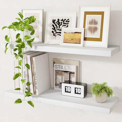 Marsmiles Wood Floating Shelves for Wall Storage, 24 inch Wide Se...