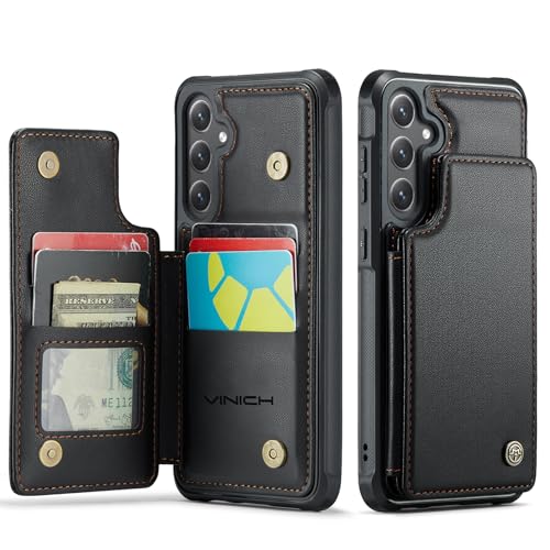 Vinich for Samsung Galaxy S25 FE Wallet Case with Card Holder RFID Blocking Credit Slots Kickstand Shockproof Phone Cover Fit for Galaxy S25 FE 6.7 Black