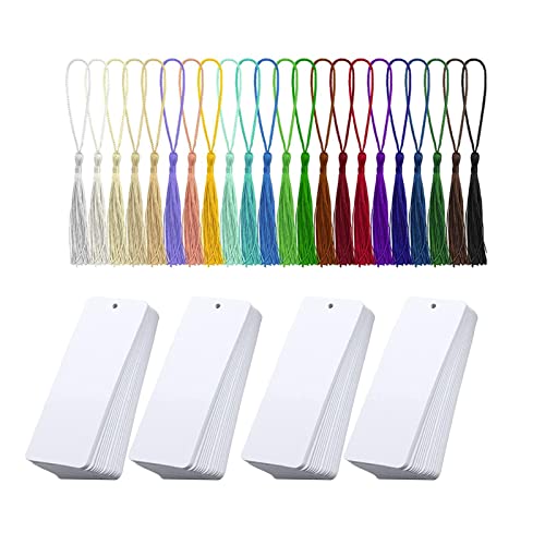 80 marcapáginas blancos en blanco con borlas, marcapáginas de bricolaje para colgante