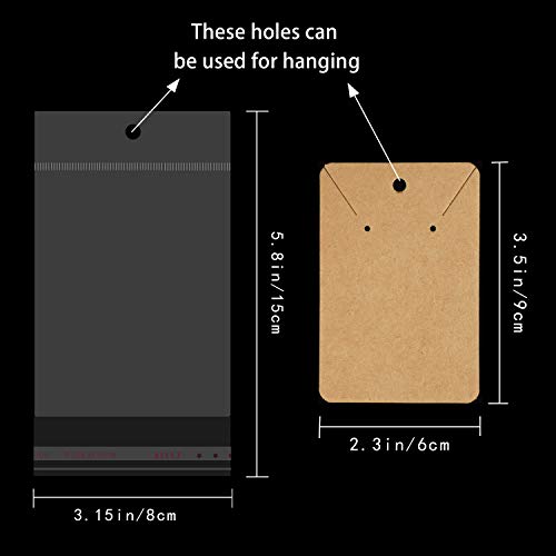 Earring Cards Necklace Display Cards with Bags,150 Earring Display Cards, 150 Pcs Self-Seal Bags, Kraft Paper Tags for DIY Ear Studs(Brown)4