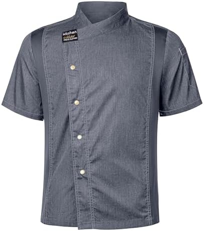 Golf Shirts for Men Unisex Men Women Breathable Chef Jacket Cooking Coats Hotel Restaurant Work Uniform Canteen Work Chef Coat Grey