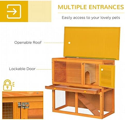 PawHut 2-Tier Rabbit Hutch Wooden Guinea Pig Hutch Double Decker Pet Cage Run with Sliding Tray Opening Top