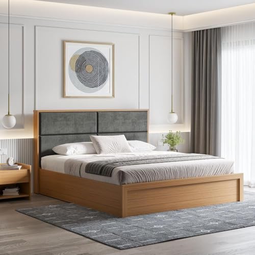 Image of Wakefit Eclipse King Size Storage Bed with Dark Grey Upholstered Headboard