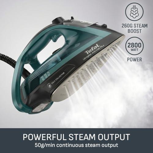 Tefal Ultraglide Steam Iron 2800W, 260g/min Steam Boost, 50 g/min Continuous Steam, 270ml Water Tank, Durilium Non Stick Soleplate, Auto Off Anti Drip Anti Scale, FV6848