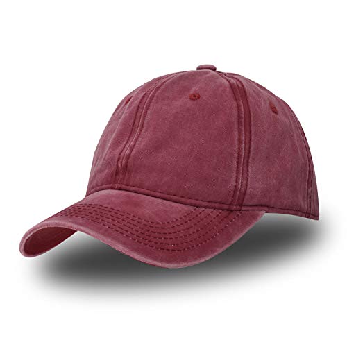 Vintage Baseball Cap 100% Washed Twill Soft Cotton Adjustable Unisex Dad-Hat (Burgundy)