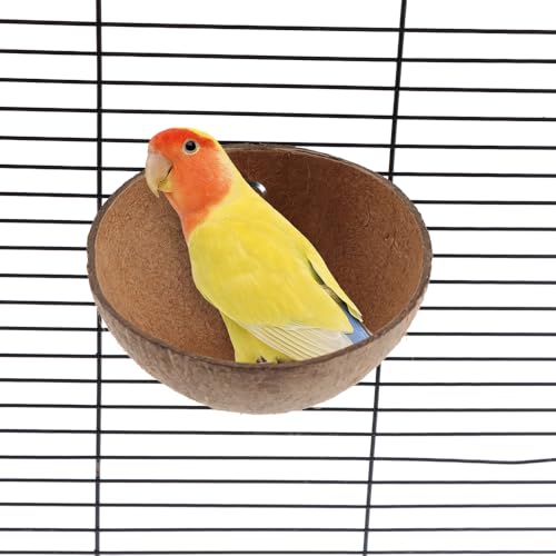 Image of VTurboWay 2 Pack Bird Nest Natural Coconut Shell Parrot Nest Finch House Canary Bed Hatching Nest Breeding Nesting for Cage Sleeping Bird Bed