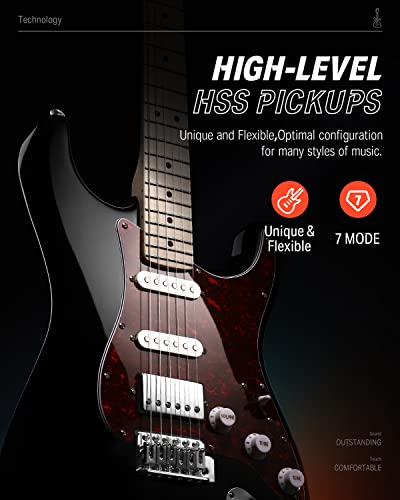 Image of Donner, DST-152B 39 inch Electric Guitar Kit HSS Pickup Coil Split with Amp, Bag, Accessories, Black Solid Body Guitarra Electrica