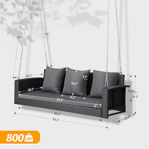 Image of VINGLI 5FT Wicker Swing, Rattan Porch Swing, Outdoor Hanging Seat, Black