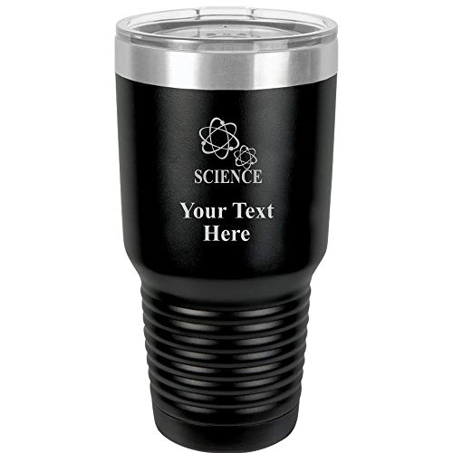 Science Travel 30oz Black Stainless Steel Vacuum Insulated Hot/Cold Tumbler with Clear Lid - Great Customizable Gift For Any Special Event. BPA Free Prime