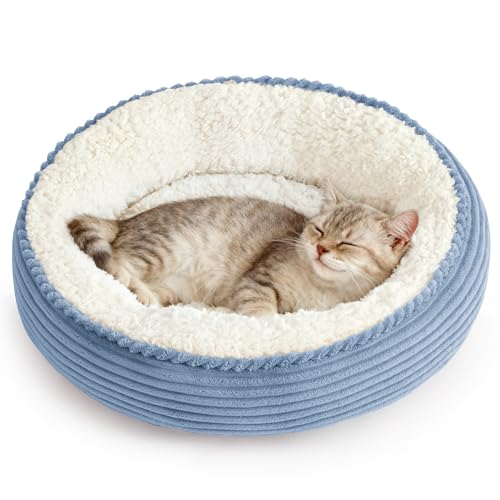 Love's cabin Round Donut Cat and Dog Cushion Bed, 20in Pet Bed for Cats or Small Dogs, Anti-Slip & Water-Resistant Bottom, Super Soft Durable Fabric Pet beds, Washable Luxury Bed Sky Blue Stripe by Love's cabin - Used condition - US$17.60
