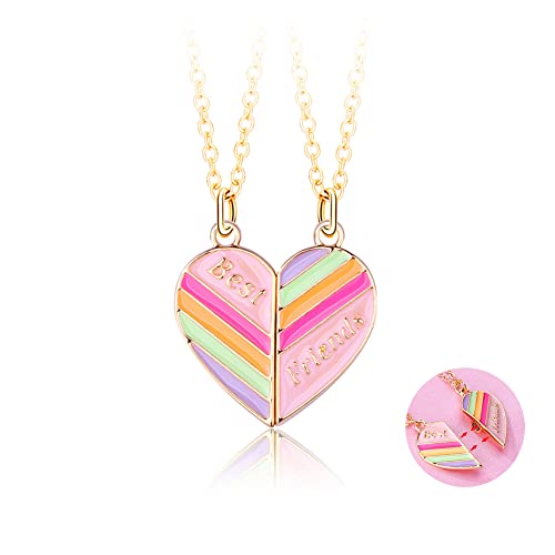 Kefley BFF Necklace for 2 Girls Heart Rainbow Friends Necklaces for Best Friend Birthday Christmas Gift for Bestie Matching Friendship Necklace for 2 Teen Girls