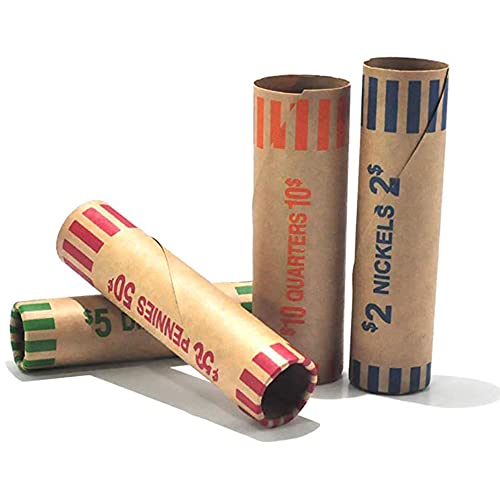 Image of L LIKED 256 Assorted Preformed Coin Wrappers Rolls - Quarters, Pennies, Nickels and Dimes (256Assorted)