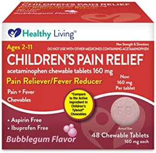 Aurohealth Healthy Living - Analgésico y reductor de fiebre para niños, tabletas masticables con acetaminofeno, goma de mascar (chicle) 48 unidades