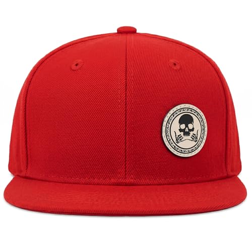 Image of Flat Brim Hats for Men - Gothic Style Skull Hat Leather Pattern - Hip-Hop Snapback Hat Skeleton Hats for Men