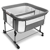 Cheermomo Twin Bassinet for 2 Babies, Double Bassinet for Twins, Baby Bassinet with Wheels, Full-Mesh Sides, 5-Height Adjustable, Portable and Stable Baby Crib for Newborns (Basic Grey)