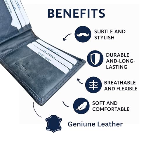 Wallet for Men, Full Grain Genuine leather wallet, bifold slim Elgant RFID Protected, Multiple 12 Card Holder Mens wallet (Blue)3