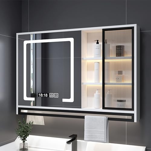 Armario de baño regulable con espejo de aluminio antivaho, moderno 90 x 75 x 12 cm, almacenamiento de medicamentos para decoración elegante del hogar, perfecto para nizing Essentials