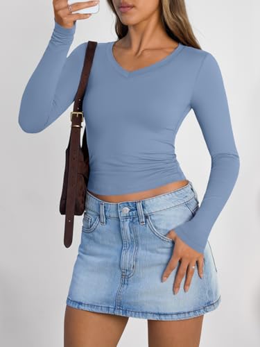 Image of Trendy Queen Womens Long Sleeve Shirts 2026 Fall Fashion Basics Crop Tops