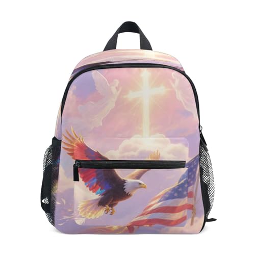 fågel med flagga och kors barn pojke ryggsäck pojkar flickor bokväska för nöjespark, Örn med flagga och kors, Medium